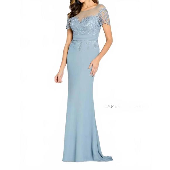 Cameron Blake - Cap Sleeve Illusion Bateau Gathered Sheath Gown 117601 - 2 pcs Royal Blue in Size 10 and 12 Available main image 1